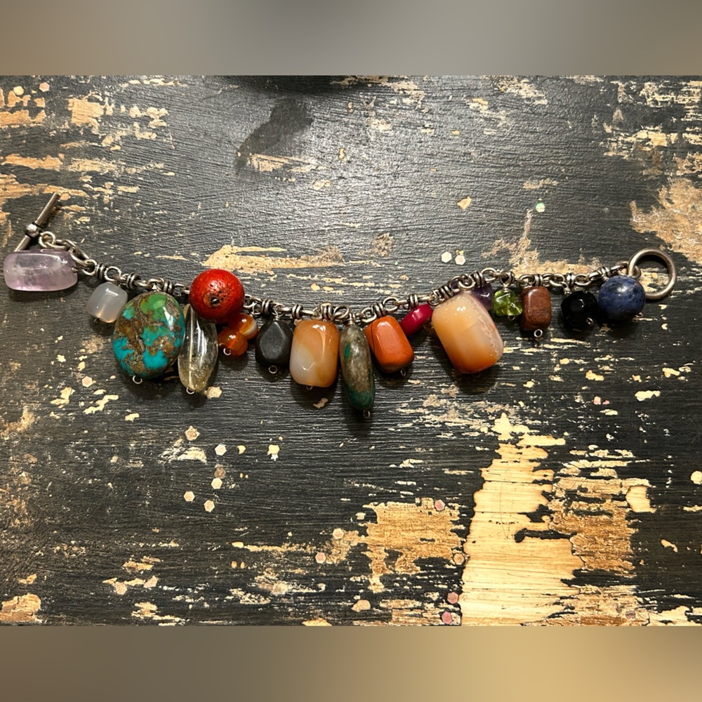 Rare Silver Stone Bracelet with Turquoise, Jasper and Jade stones!